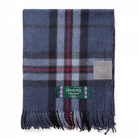 Highland Wool Blend Tartan Blanket Thomson Navy